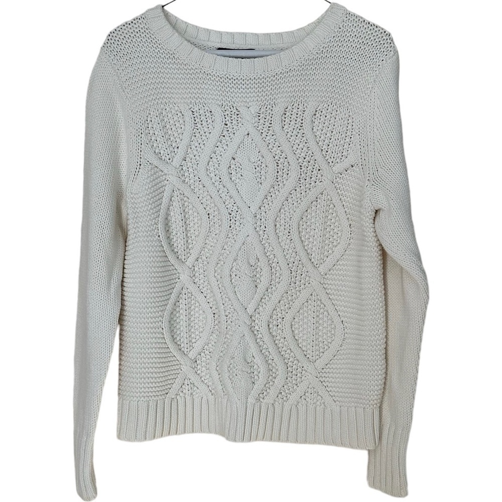 Lands’ End Sweater Cream Drifter Cable Knit Fisherman 14-16